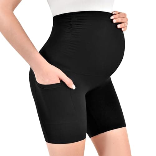 Walifrey Women's Maternity Shorts with Pockets Over The Belly,Pregnancy Yoga Pants Activewear Biker Shorts Casual view 2