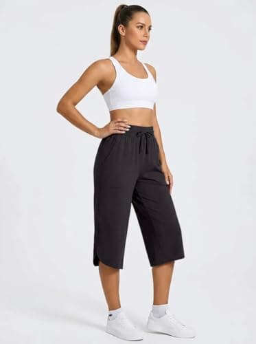 gaimoliso Drawstring Capri Pants for Women Casual Wide Leg Yoga High Waist Capri Pants Pockets Loose Soft Sweatpants view 5