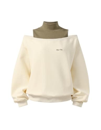 Aelfric Eden Womens Boxy Off The Shoulder Mock Neck Sweatshirt | Minimalist Workwear Style,Subtle Contrast Design,Sophisticated Casual,Relaxed Chic Fit,Versatile Everyday Wear,Soft Comfort