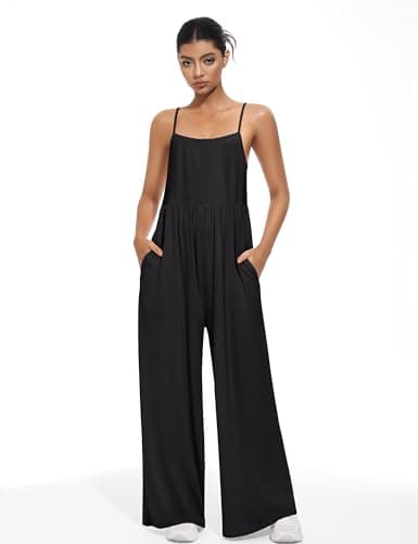 EUYZOU Jumpsuits for Women Casual Loose Fit Summer Outfits Wide Leg Rompers Sleeveless Vacation Trendy One Piece Jumpers view 3