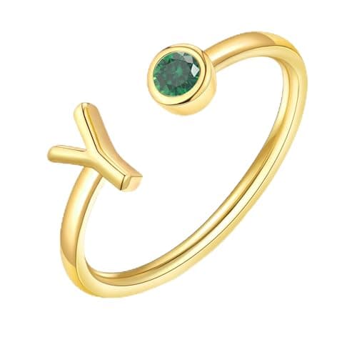 ZNBOH Gold Birthstone Initial Rings for Women Non Tarnish Dainty 14K Gold Plated Adjustable Letter Ring for Women Stackable Cute Thumb Pinky Fashion Unique Open Simple Birthday Gifts Jewelry — image 1