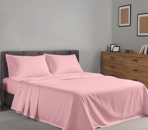 RUVANTI 100% Cotton Sheets – Split King Size Percale Bedding, Cooling & Breathable, Durable with a Crisp, Soft & Comfortable Feel, 16" Deep Pocket, 5-Piece Set, Bridal Rose view 2