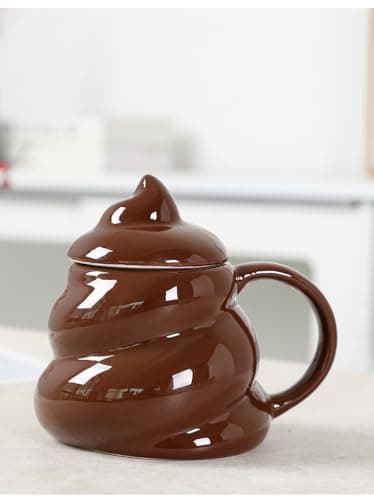 Rundream Funny Ceramic Poop Coffee Mugs 580ML, Unique Coffee Mugs with Lid and Handle, Novelty Poop Coffee Mug, Birthday Gifts for Men & Women, Fun Holiday Gift Idea view 4