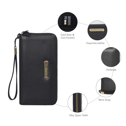 Large Genuine Leather Women Wallet Bifold Purse Clutch RFID Block Card Holder Zipper Wristlet Strap for Ladies Checkbook view 5