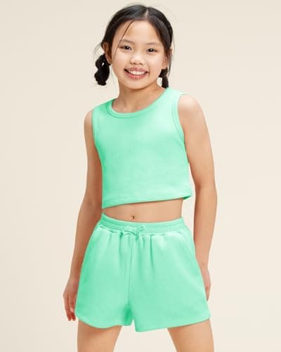 Stelle Girls 2 Piece Outfits Cute Sleeveless Summer Short Sets Athletic Scoop Neck Tank Top and Shorts with Pockets view 2