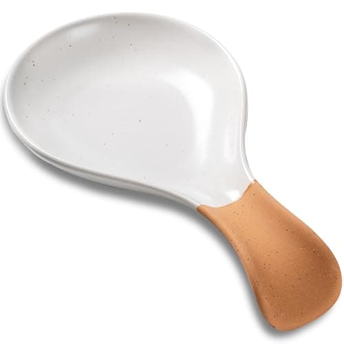 Caigmo Spoon Rest for Stove Top, Heat Resistant Ceramic Utensil Rest for Kitchen Countertop, Coffee Spoon Holder, Dishwasher Safe, White & Terracotta