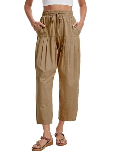 DAOAO Cotton Linen Barrel Pants Women Wide Leg Hippie Boho Casual Loose Harem Pants Pleated Pull On Elastic Waist — image 1