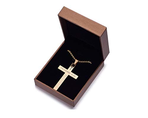 Rehoboth Stainless Steel Cross Pendant Necklaces Bible Verse Proverbs 4:23 Pendant for Men or Women Chain 24 Inch Black Gold Silver view 5