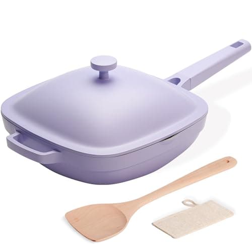 USELUCK 10.5 Inch(3.8QT) Ceramic Pan with Lid,Non Stick Frying Pans Cast Aluminum Deep Sauté Pans,Ti-Ceramic Non Toxic Pix Pan with Wooden Spatula and Scrubber-Dusk Petal — image 1