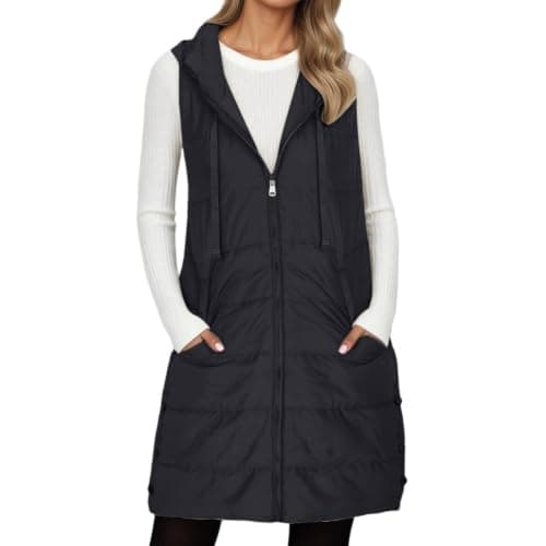 ZGTWHZY Long Puffer Vest Women 2026 Fall Winter Sleeveless Quilted Lightweight Zip Up Hood Vests Jacket Outwear with Pocket view 2