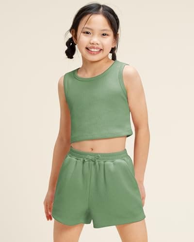 Stelle Girls 2 Piece Outfits Cute Sleeveless Summer Short Sets Athletic Scoop Neck Tank Top and Shorts with Pockets view 2
