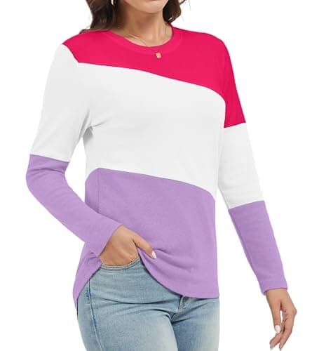 Jeqeocafy Women's Color Block Tunics Tops Crewneck Long Sleeve Shirts Casual Pullover Loose Fit T-Shirt view 3