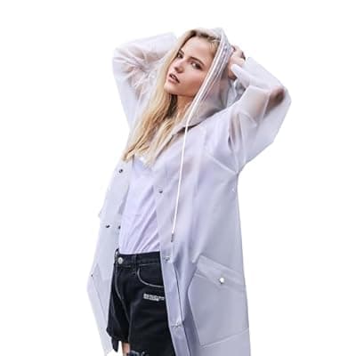 L-Rain TPU Clear Rain Coat for Women - Waterproof Packable Fashion Rain Poncho with Hood Reusable Raincoat