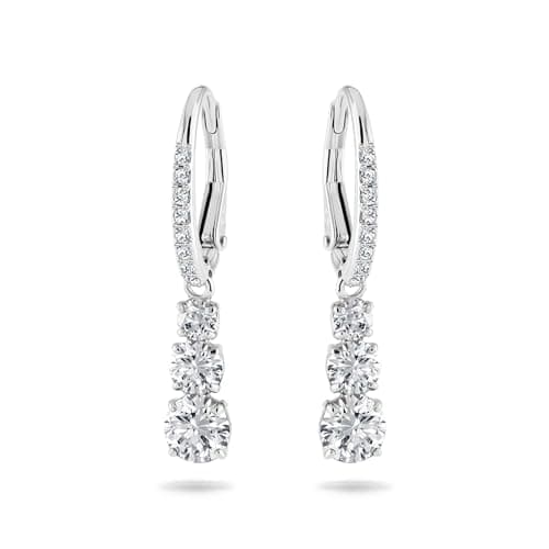 Swarovski Stilla Attract Trilogy Drop Pierced Earrings with White Crystals on a Rhodium Plated Setting with Hinged Closure