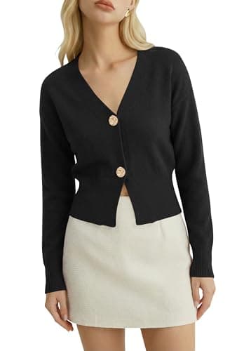 Women’s Spring V Neck Cardigan Lightweight Cropped Button Down Knit Sweater for Layering,Office Casual Wear — image 1