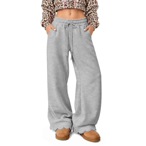 yakyamgi Womens Wide Leg Sweatpants Scalloped Hem view 2