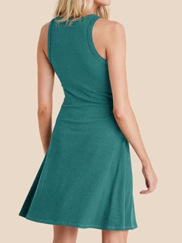 Wenrine Womens Summer Casual Tank Dress Ribbed Knit Sleeveless Crewneck A Line Mini Dresses view 2