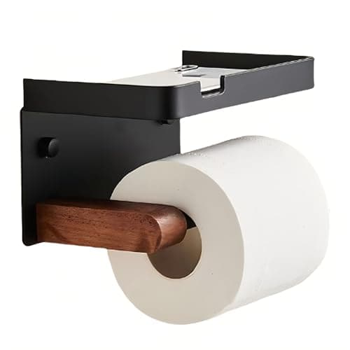 Bathroom Black Toilet Paper with Tissue Box Holder - Wall Mount Wooden Extension Rod with Widening Groove Bracket Aluminum Alloy Groove Rack for Paper Towel Holder and Wipes — image 1
