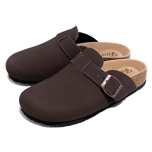 FITORY Women's Genuine Suede Clogs with Arch Support & Adjustable Buckle – Comfort Cork Footbed for Indoor and Outdoor Size 5-11 view 6