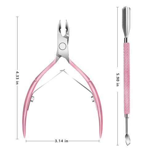 Cuticle Trimmer with Cuticle Pusher and Scissors, Cuticle Remover Professional Durable Pedicure Manicure Tools, Stainless Steel Cuticle Nipper Cutter Clipper (Pink Pusher) view 6