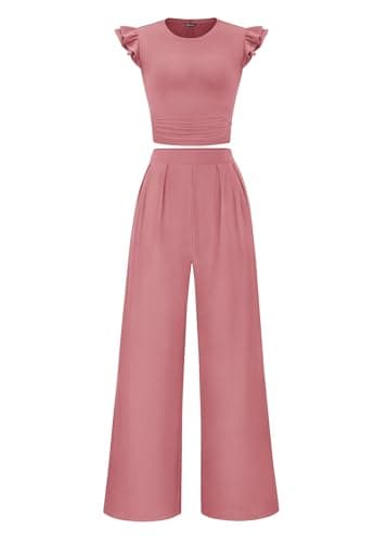 KIRUNDO Two Piece Sets For Women Dressy 2026 Summer Cap Sleeve Cute Tops Wide Leg Pants Spring Matching Set Vacation Outfits — image 1