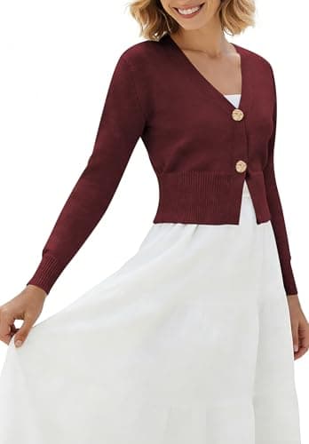 Women’s Spring V Neck Cardigan Lightweight Cropped Button Down Knit Sweater for Layering,Office Casual Wear view 4