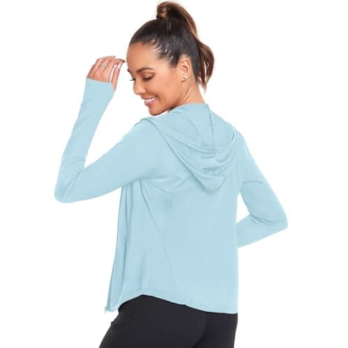AGVNG Womens UPF 50+ Long Sleeve Hooded Jackets Lightweight UV Protection Sun Shirts Workout Athletic Hiking Running Tops view 4