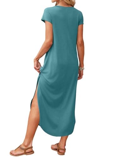 RUMIA Summer Casual Maxi Dresses for Women- Women's V Neck Cap Sleeve Long Sundress with Pockets Beach Vacation view 4