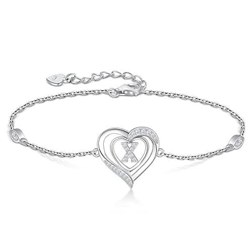 RIVIKO Heart Initial Bracelets for Women,925 Sterling Silver Letter Bracelets, Personalized Charm Alphabet Jewelry Valentines Christmas Mother’s Day Birthday Gifts for Women Friend Her Mom Wife Lady — image 1
