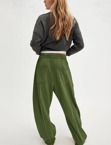 MSBESYOR Wide Leg Barrel Sweatpants for Women Baggy Palazzo Pants Drawstring High Waist Color Block Lounge Sweat Pant view 3
