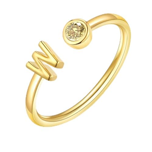 ZNBOH Gold Birthstone Initial Rings for Women Non Tarnish Dainty 14K Gold Plated Adjustable Letter Ring for Women Stackable Cute Thumb Pinky Fashion Unique Open Simple Birthday Gifts Jewelry — image 1