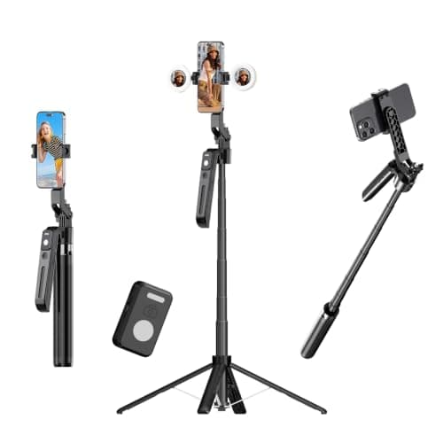 71" Auto Face Tracking Selfie Stick Tripod for iPhone with Lights — image 1