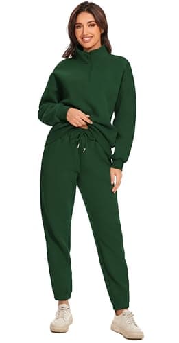 Jeqeocafy Women Oversized Long Sleeve Sweatsuit Half Zip Sweatshirt & High Waisted Pants 2 Piece Outfits With Pockets view 3