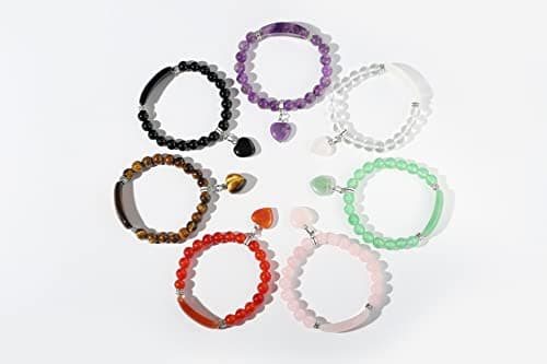 DHZJTSL Healing Crystal Bracelet for Women, Love Heart Gemstone Bracelet, 8mm Natural Stone Beaded Bracelets, Crystal Bead Stretch Jewelry for Birthday Valentine's Day, Mothers Day, Anniversary view 5