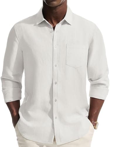Mens Dress Shirts Linen Long Sleeve Button Down Casual Shirt for Men — image 1