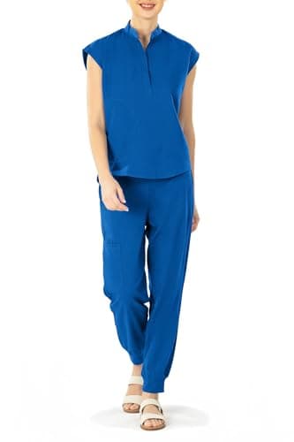 Bovchies Scrubs for Women Set - Sleeveless Stand Collar Scrub Top & Drawstring Jogger Pants, Scrub Set for Nurse Workwear — image 1