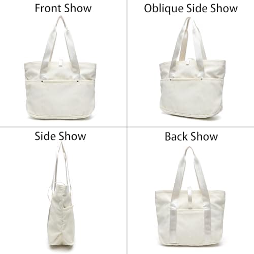 mcuvaec Corduroy Tote Bag for Women, Foldable Tote Bag With Zipper, Large Shoulder Bag, Purses and Handbags for Work Travel view 3