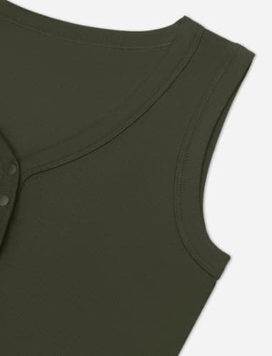 Women's Ribbed Henley Tank Top V Neck Button Wide Strap Fitted Cotton Tops view 5