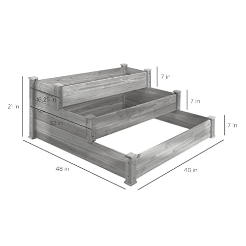 Best Choice Products 3-Tier Fir Wood Raised Garden Bed Planter Kit for Plants, Herbs, Vegetables, Outdoor Gardening w/Stackable & Flat Arrangement, Easy Assembly - Gray view 2