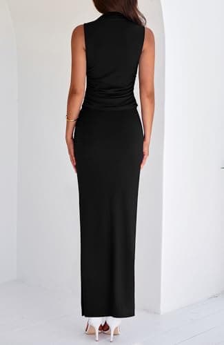 BTFBM Womens Two Piece Outfits Summer Lightweight 2026 Mock Neck Sleeveless Knit Tops Maxi Skirt Set Going Out Dress view 3