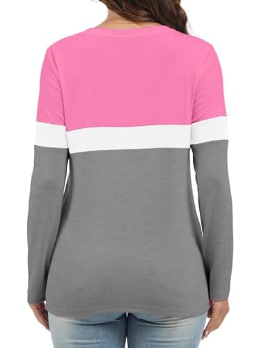Jeqeocafy Women's Color Block Tunics Tops Crewneck Long Sleeve Shirts Casual Pullover Loose Fit T-Shirt view 5