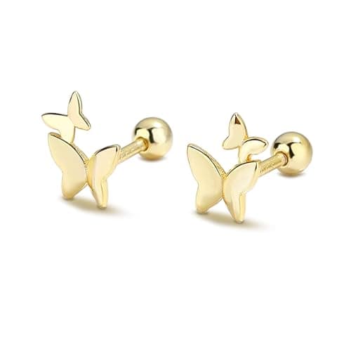 XIUQILAI 14K Gold Plated Stud Earrings for Women, with 925 Sterling Silver Posts, Heart/Butterfly/Snake Small Earring Lightweight Clip On Stud, Cartilage Helix Piercing view 1