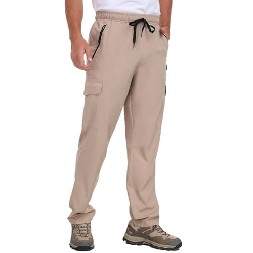 Men's Hiking Pants UPF 50+ Cargo Quick Dry Water Resistant Elastic Waist Zip Pockets Travel Work Lightweight Running view 2