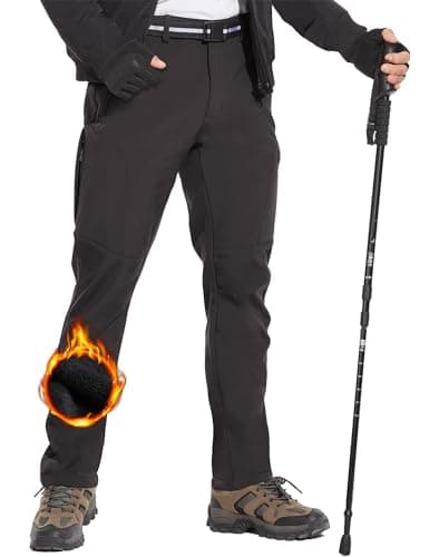 MOURCE Men's Fleece Lined Snow Hiking Pants Water Resistant，Insulated Winter Ski Pants 6 Zip Pockets and Belt — image 1