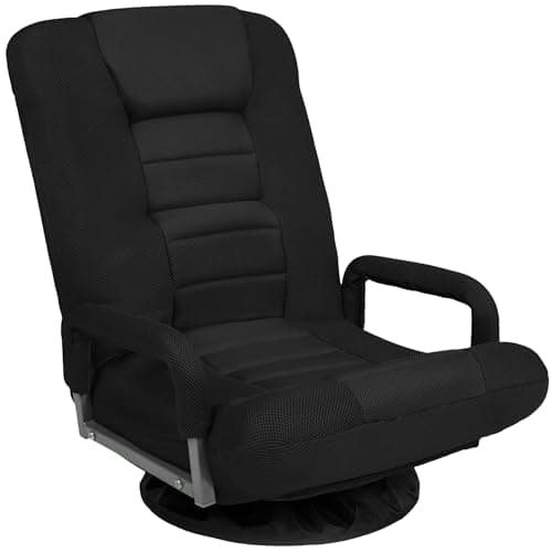 Best Choice Products Swivel Gaming Chair 360 Degree Multipurpose Floor Chair Rocker for TV, Reading, Playing Video Games w/Lumbar Support, Armrest Handles, Adjustable Foldable Backrest - Black/Black view 1
