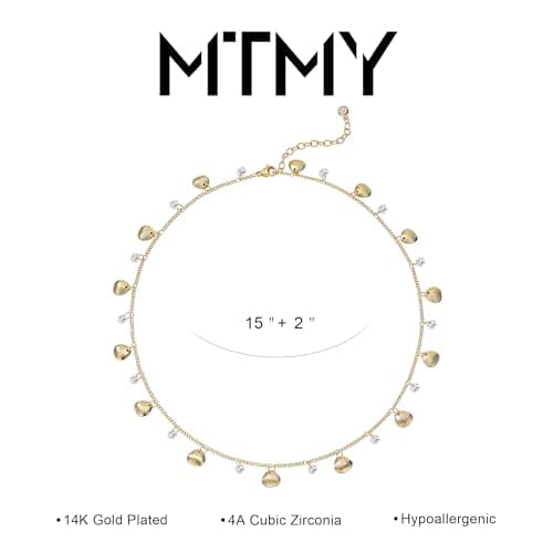 MTMY Gold Choker Necklace for Women 14K Gold Plated Cubic Zirconia Cross Heart Shell Teardrop Charm Station Choker Necklace Dainty CZ Chain Necklaces for Women Trendy Summer Jewelry Gifts view 5