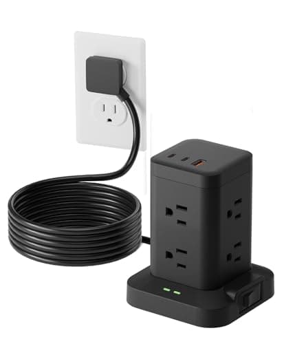Power Strip Tower with Surge Protector 1800J, Fast Charging Tower PD20W USB-C Ports with 8 AC Outlets, 6ft Extension Cord for Home Office Dorm Room, Black