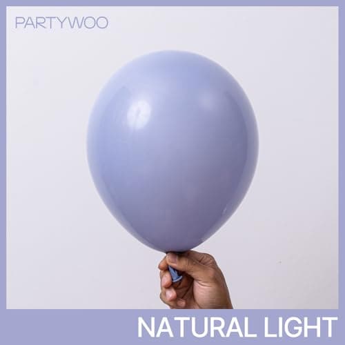 PartyWoo Dusty Blue Balloons 100pcs Different Sizes Pack of 18 12 10 5 Inch Boho Dusty Purple Muted Lavender Balloon Arch Kit for Baby Shower Anniversary Graduation Birthday Party Decorations Blue-F16 view 4