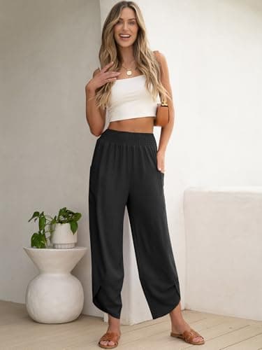ANRABESS Womens Wide Leg Palazzo Capri Pants 2026 Summer Casual Loose High Waisted Lounge Flowy Cropped Beach Work Trousers view 2