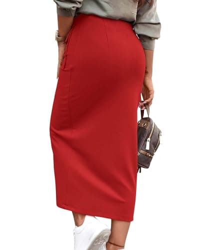 KIRUNDO Midi Skirts for Women Spring Summer High Waisted Cargo Trendy Pencil Slit Dressy Casual Business Work Long Skirt view 2